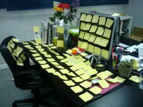 One of the 50 funny office dares listed here is to cover your co-worker's desk in sticky notes!